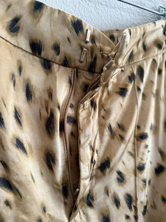 ZARA Satin Animal Print Wide Leg Pants High Waist Slit Hem Size S - Picture 5 of 11